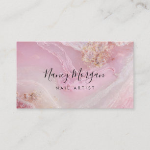 Nail Artist Pink Agate Marble Business Card
