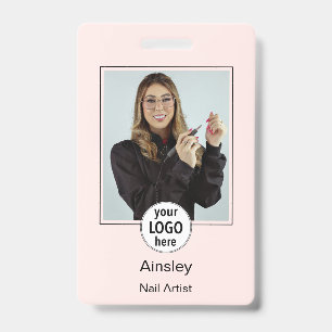  Nail Artist Pink Photo Logo Name ID Badge