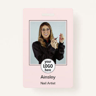  Nail Artist Pink Photo Logo Name ID Badge