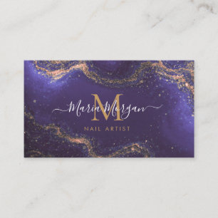 Nail Artist Purple Agate Gold Monogram Business Card