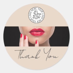 Nail Artist Salon Business Logo Thank You Classic Round Sticker