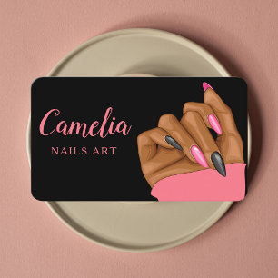 Nail Artist Salon Qr Code Black Pink Business Card