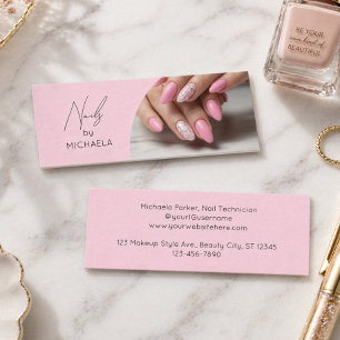 Nail Artist Salon Script Typography Photo Mini Business Card