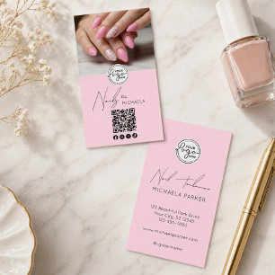 Nail Artist Script Typography Logo QR Code Photo Business Card