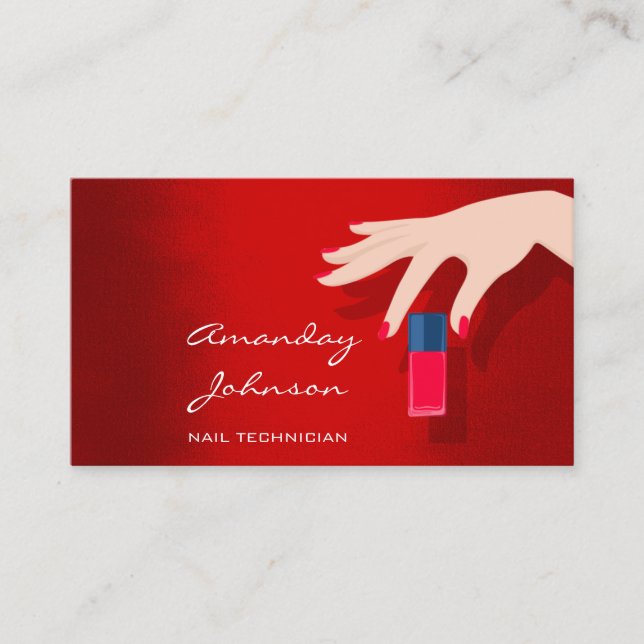 Nail Artist Studio Red Manicure Pedicure Modern Business Card (Front)
