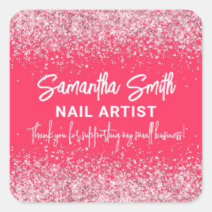 Nail Artist Tech Beauty Salon Hot Pink Thank You Square Sticker