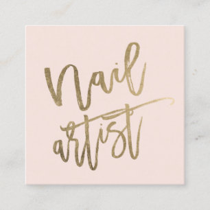 Nail artist typography gold blush pink typography square business card