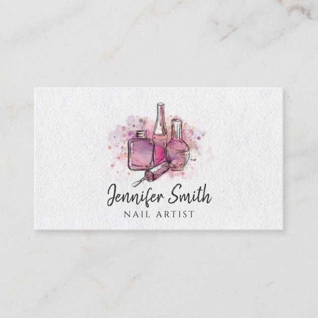 Nail Artist - Watercolor art Business Card (Front)