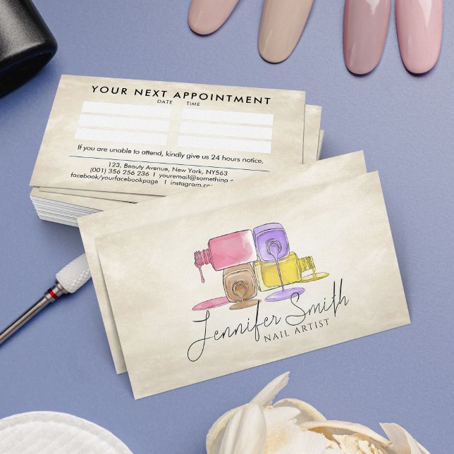 Nail Artist - Watercolor art pastels Business Card (Creator Uploaded)