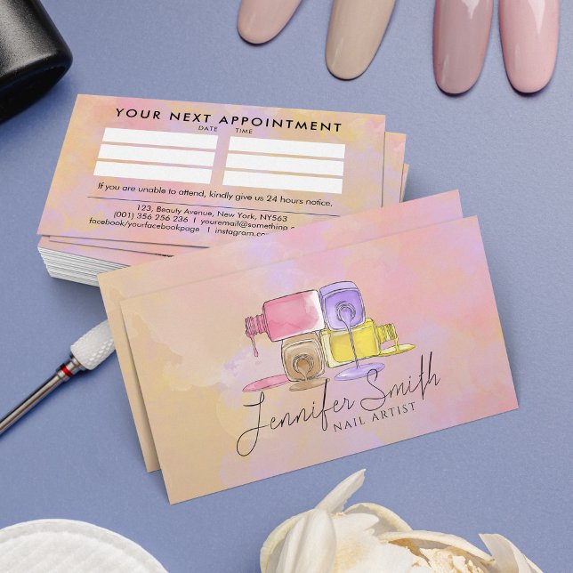 Nail Artist - Watercolor art pastels Business Card (Creator Uploaded)