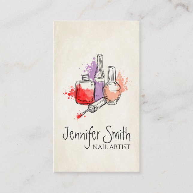 Nail Artist - Watercolor Nail Polish Art Business Card (Front)