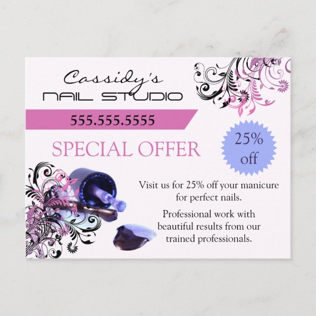 Nail Bar and Nail Technician Promo Postcard (Front)