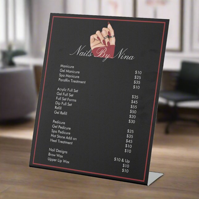 Nail Beauty Salon Manicurist Black & Red Price Pedestal Sign (Creator Uploaded)