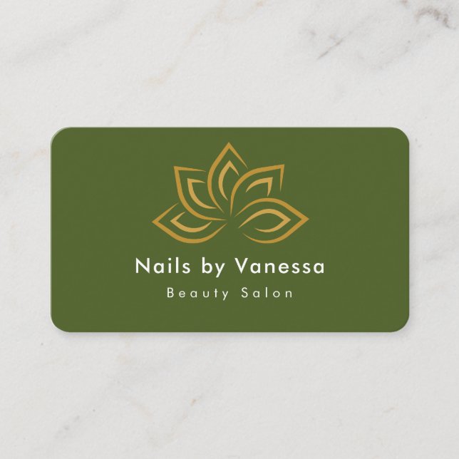 Nail Beauty Salon Qr Code Moss Green Business Card (Front)