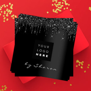 Nail Lashes  Black Drips 6 Punches Custom Logo VIP Square Business Card