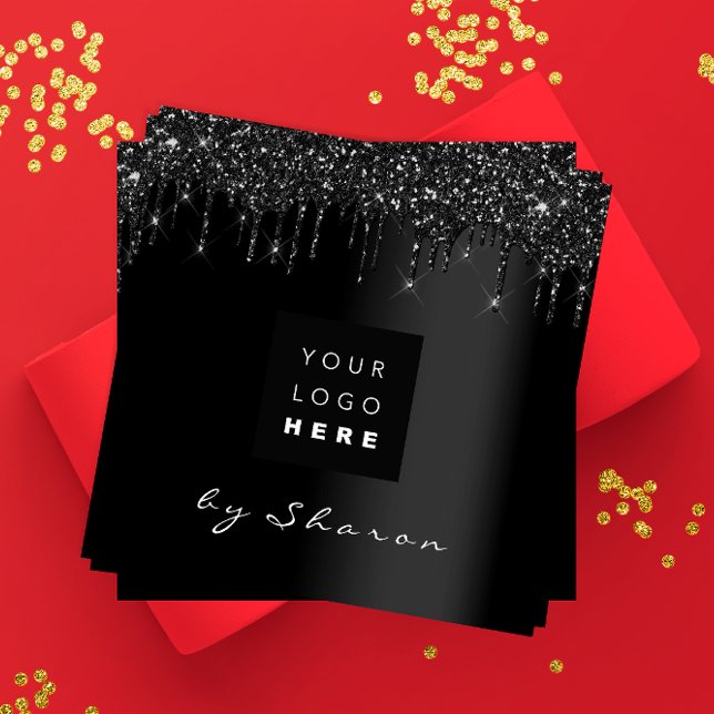 Nail Lashes  Black Drips 6 Punches Custom Logo VIP Square Business Card (Creator Uploaded)