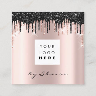 Nail Lashes  Black Drips 6 Punches Logo Rose Square Business Card