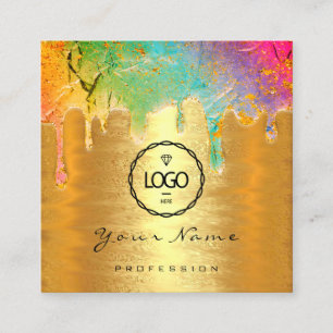Nail Makeup Holograph Drip Logo QRCode Gold Unicor Square Business Card