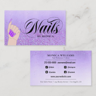 Nail Manicure Tech Purple Glam Glitter Beauty Shop Business Card