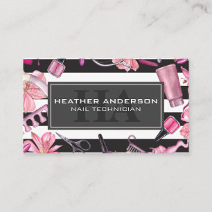 Nail Manicure Tools Monogram and Stripes Appointment Card
