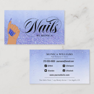 Nail Manicurist Tech Blue Glam Glitter Nail Salon Business Card