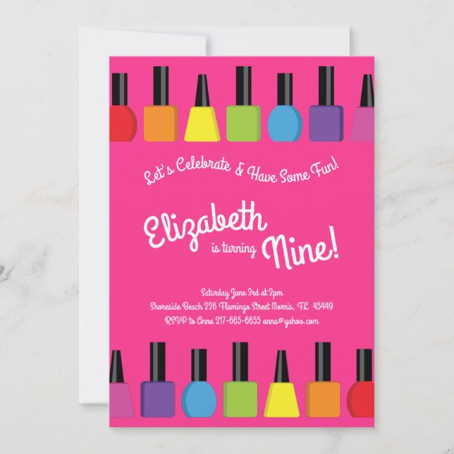 Nail Painting Polish Kids Girls Birthday Party Invitation (Front)