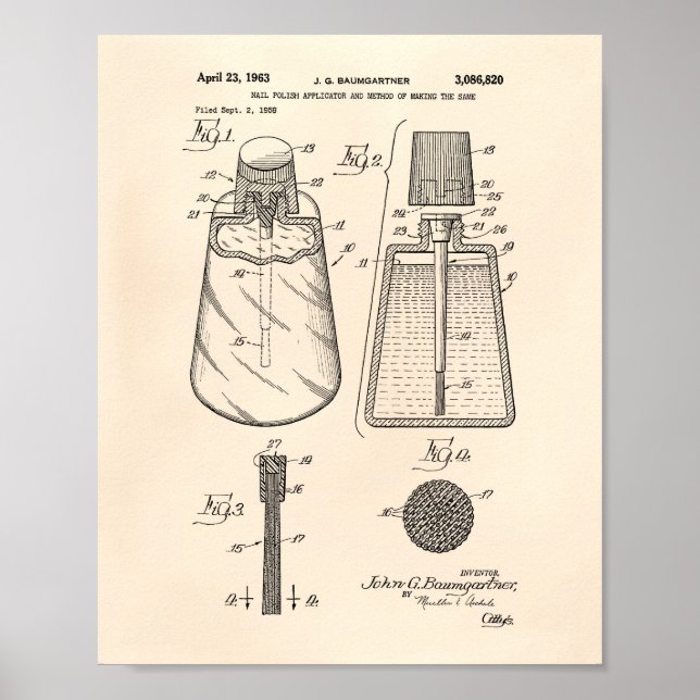 Nail Polish Applicator 1963 Patent Art Old Peper Poster (Front)
