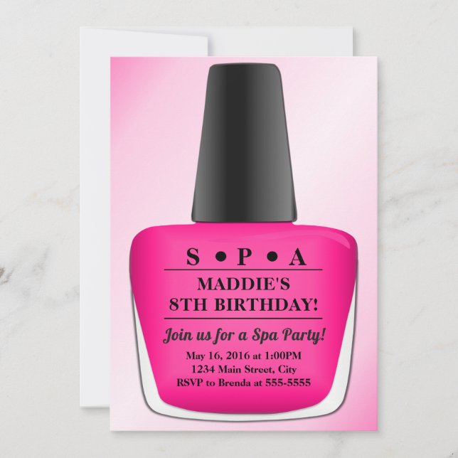 Nail Polish Birthday Invitation Pink Spa Party (Front)