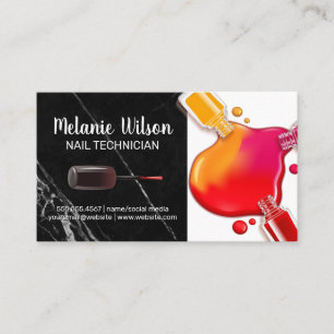 Nail Polish Bottle Pour Black Marble Business Card