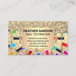 Nail Polish Bottles   Gold Metallic Glitter Drip Business Card