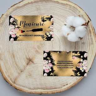Nail Polish Brush Gold and Flowers Appointment Card