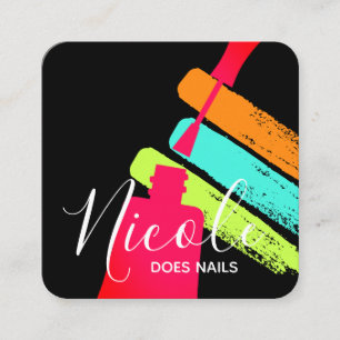 Nail polish colorful smears nail artist salon square business card