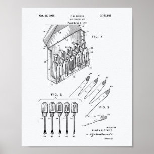 Nail Polish Kit 1955 Patent Art White Paper Poster