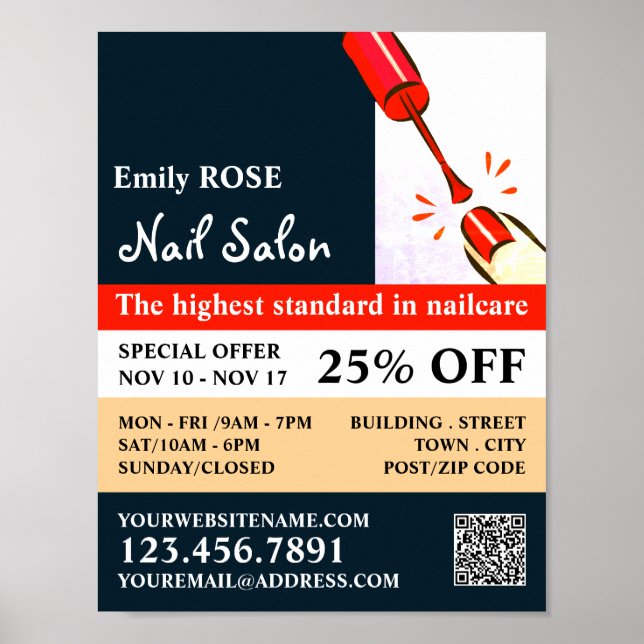 Nail Polish, Nail Technician, Nail Salon Advert Poster (Front)