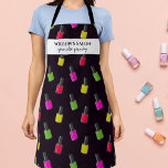 Nail Polish Pattern Custom Salon Spa Name Apron<br><div class="desc">Fun apron featuring a pattern of bottles of nail polish and two lines of custom text. Add a spa or salon name, nail stylist's name or delete the text and rectangle and just use the pattern. Perfect for spa parties, hair stylists, special events, host/hostess gifts or everyday fun kitchen wear....</div>