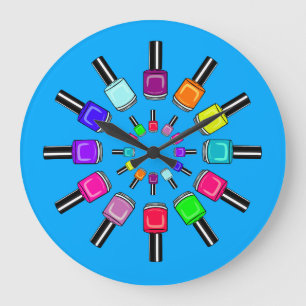 Nail Polish Rings Blue Large Clock