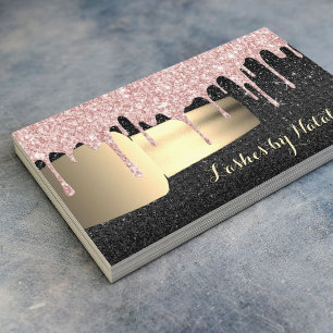 Nail Polish Rose Gold Drips Chic Black Manicurist Business Card