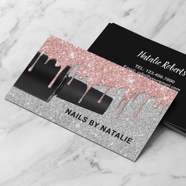 Nail Polish Rose Gold Drips Silver Manicurist Business Card (Creator Uploaded)