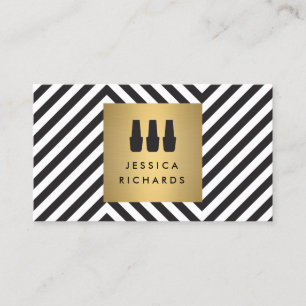 Nail Polish Trio Logo on Retro Black/White Pattern Business Card