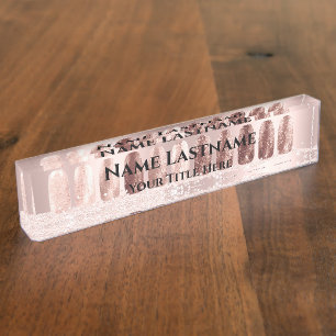 Nail Salon Artist Rose Blush Elegant Custom Name Nameplate