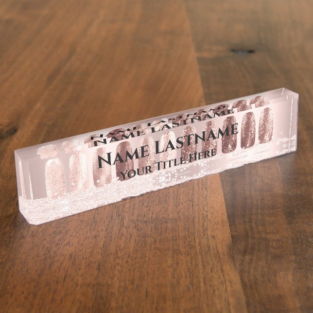 Nail Salon Artist Rose Blush Elegant Custom Name Nameplate (Side)
