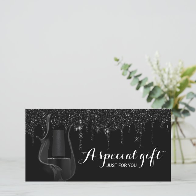 Nail Salon Black Glitter Drips Gift Certificates (Standing Front)