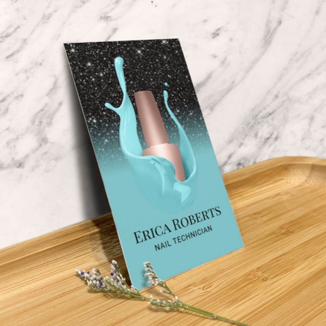 Nail Salon Black & Turquoise Polish Makeup Artist Business Card (Creator Uploaded)