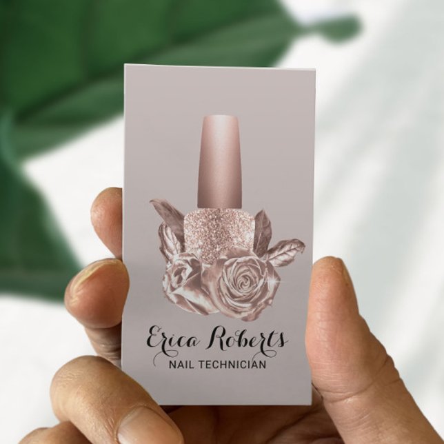 Nail Salon Blush Rose Gold Floral Polish Manicure Business Card (Creator Uploaded)