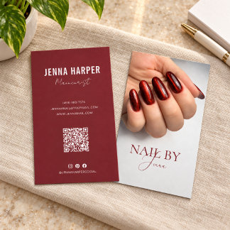 Nail Salon Burgundy Minimalist Manicure Portrait Business Card