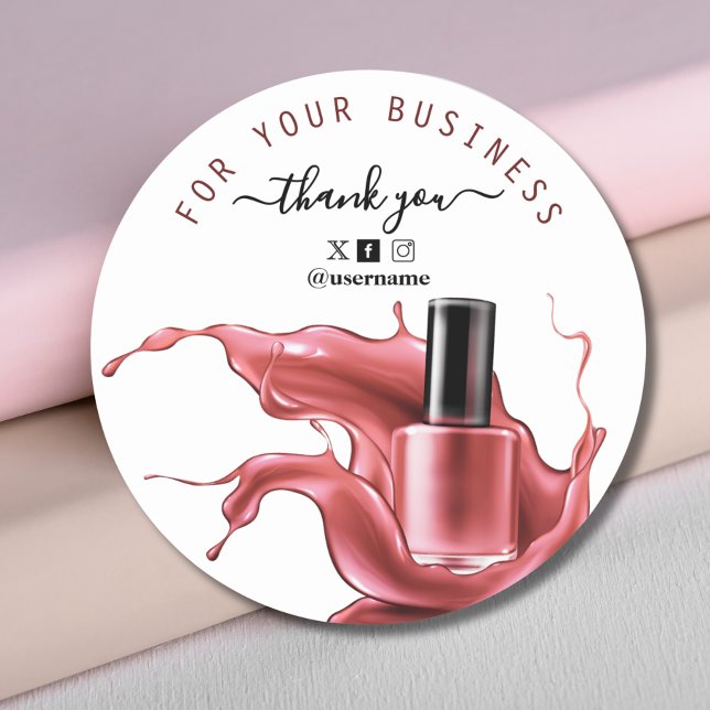 Nail Salon Business Branding Thank you Card Classic Round Sticker (Creator Uploaded)