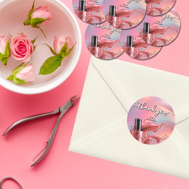 Nail Salon Business Branding Thank you Card Classic Round Sticker (Creator Uploaded)