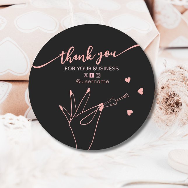 Nail Salon Business Branding Thank you Card Classic Round Sticker (Creator Uploaded)