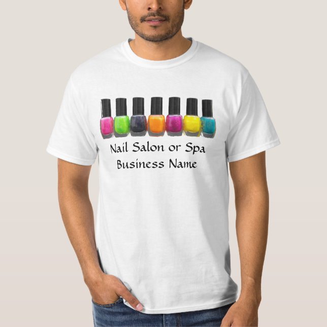 Nail Salon Business, Bright Polish Bottles T-Shirt (Front)