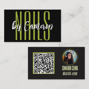 Nail Salon Business Card Bold Green Photo QR Code